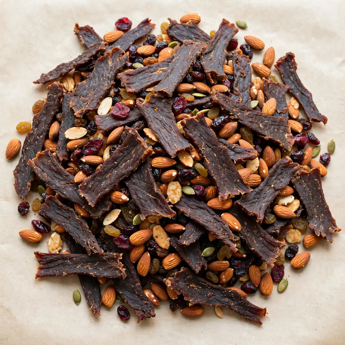 Beef Jerky und Mandel-Trail-Mix