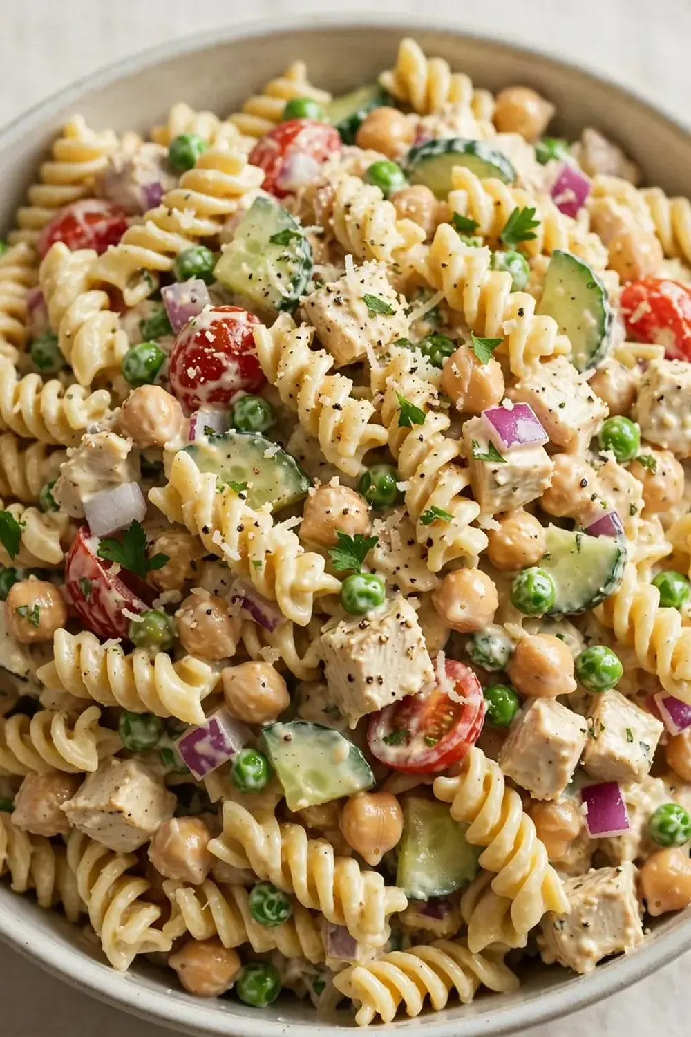 creamy high protein pasta salad