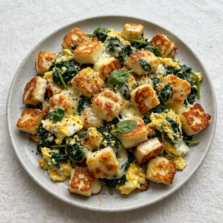 Gegrillte Käse-Bissen mit Spinat und Ei