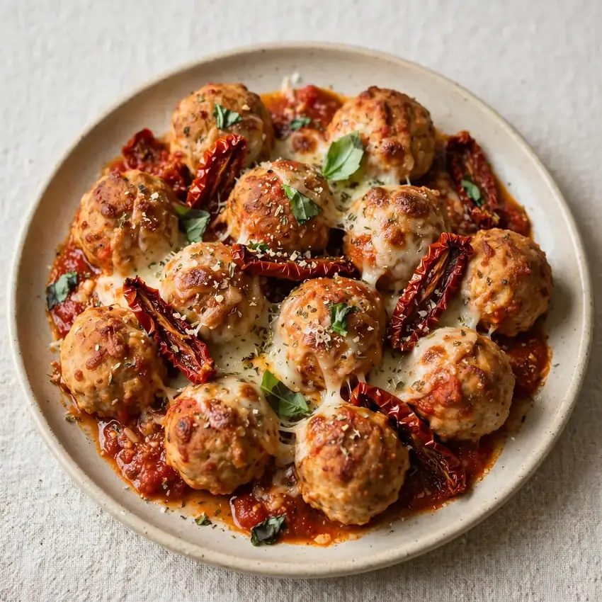 Hähnchen-Pizzabällchen mit getrockneten Tomaten