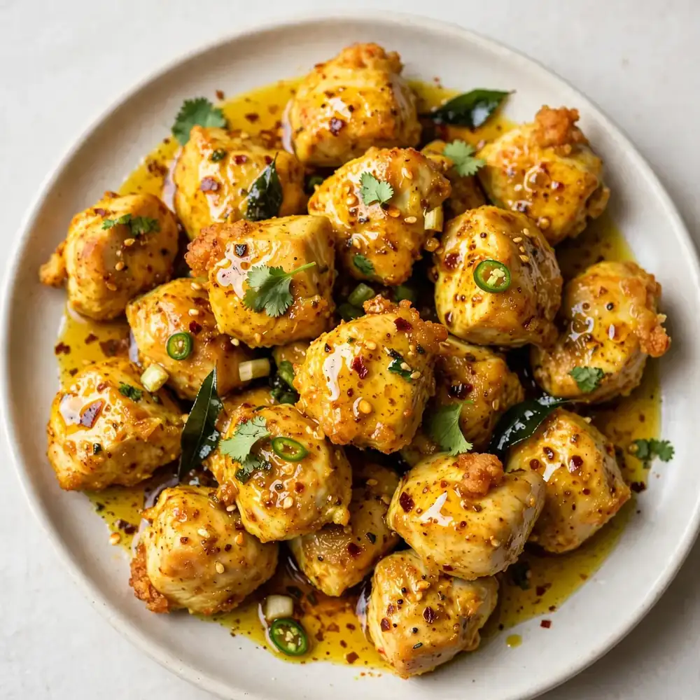 Hähnchenbissen mit Curry-Öl