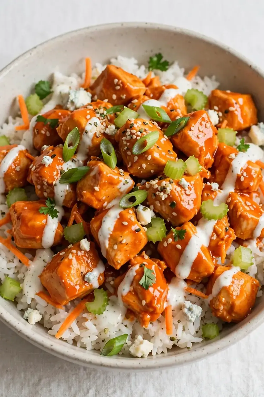 High-Protein Buffalo Chicken Rice Bowl