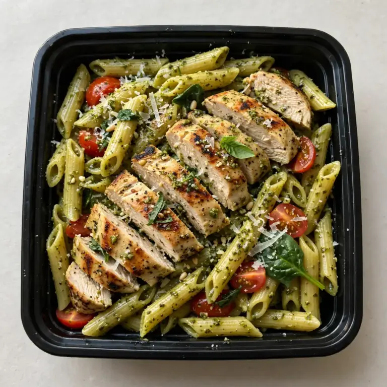 High Protein Pesto-Hähnchen-Pasta zum Meal Prep