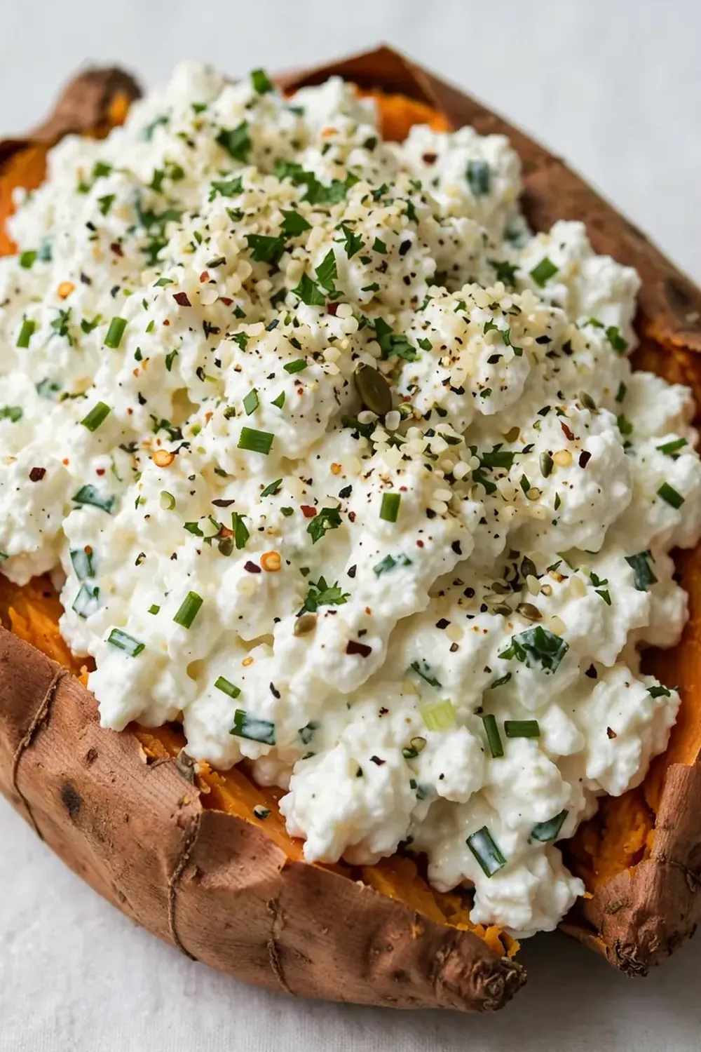 High-Protein Cottage Cheese Stuffed Sweet Potato