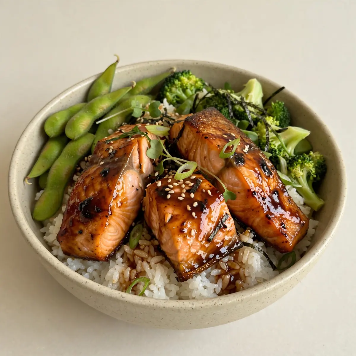 High-Protein Teriyaki Lachs Reis Bowl