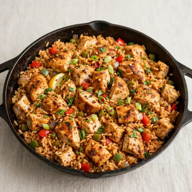 Hochprotein-Cajun-Hähnchen-Pfanne mit Reis