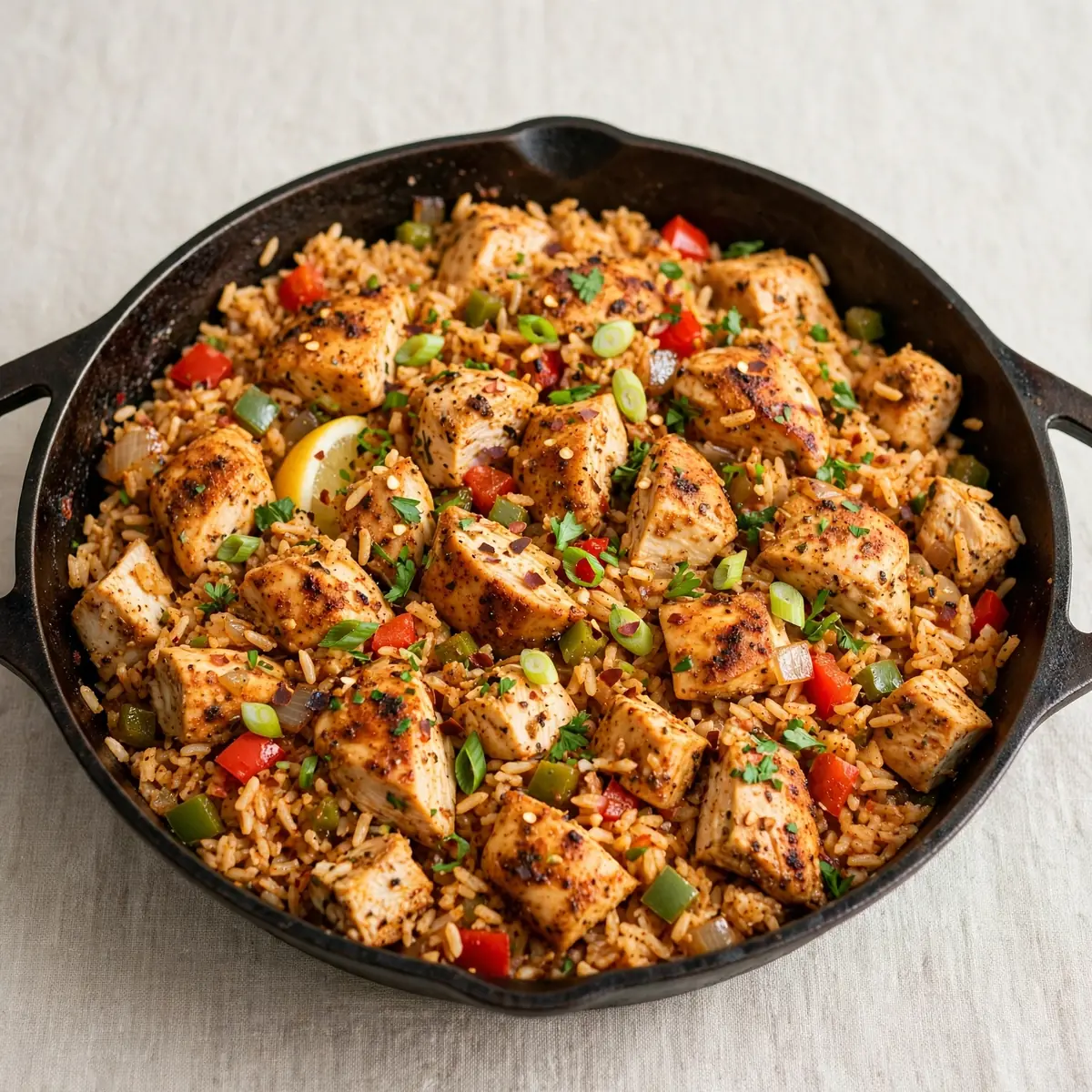 Hochprotein-Cajun-Hähnchen-Pfanne mit Reis