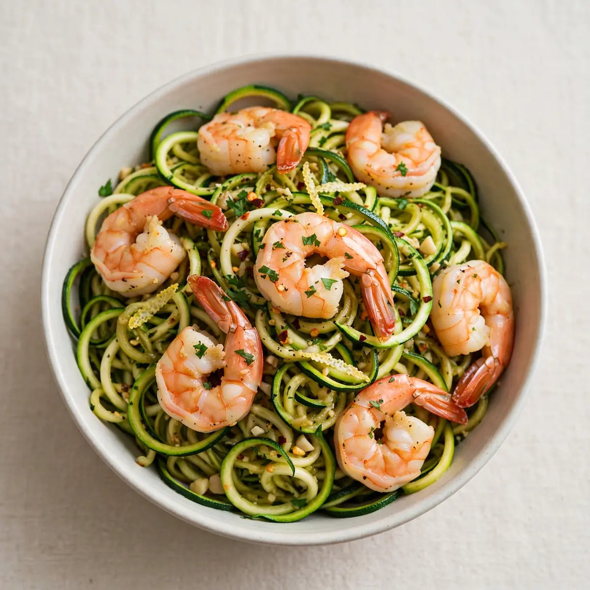 Kalorienarme Garnelen-Zucchini-Nudeln mit viel Eiweiß