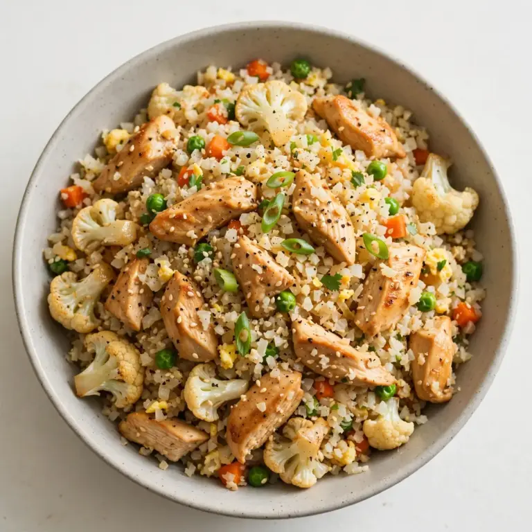 Kalorienarmer Protein-Blumenkohl-Fried Rice mit Hähnchen
