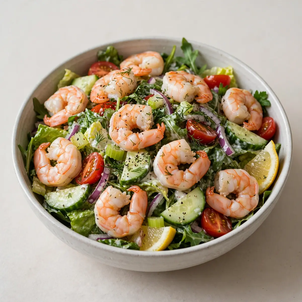 Kalorienarmer Protein-Krautsalat mit Garnelen