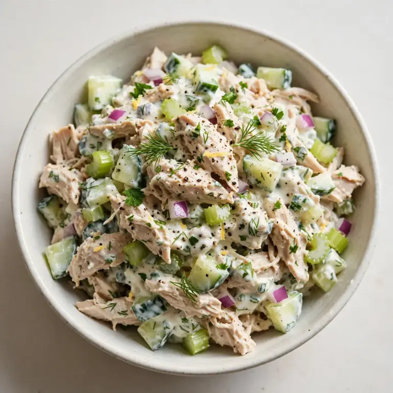 Kalorienarmes High-Protein Hähnchen-Gurken-Salat mit griechischem Joghurt