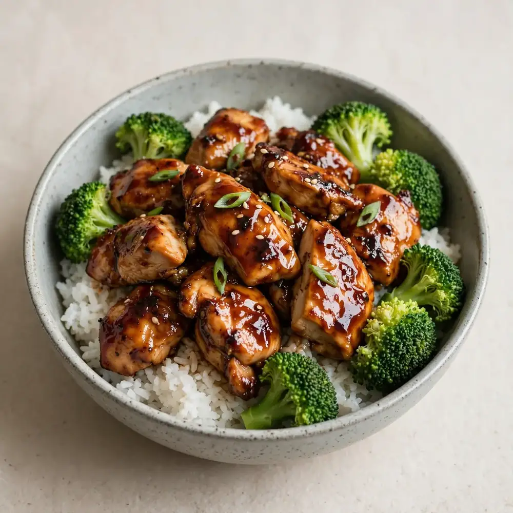 Klassische Teriyaki Hähnchen Bowl mit Brokkoli