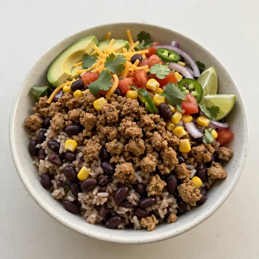 Klassische Turkey Taco Bowl mit schwarzen Bohnen
