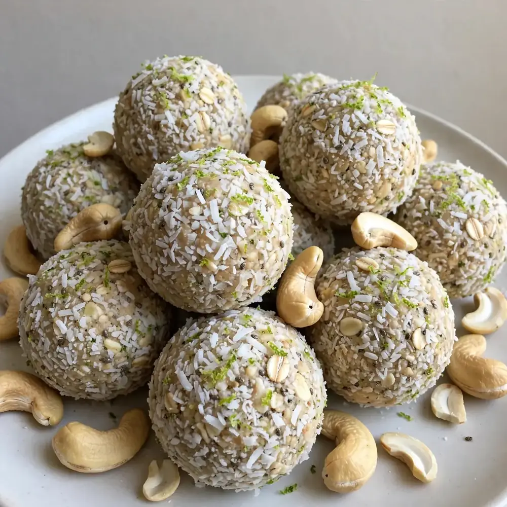 Kokos-Limetten-Proteinbällchen mit Cashewkernen