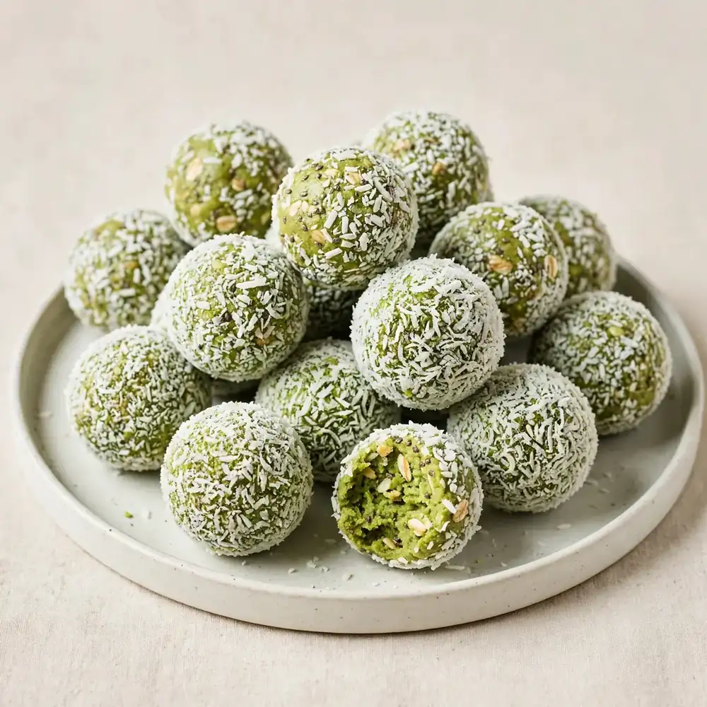 Kokos-Matcha-Proteinbällchen