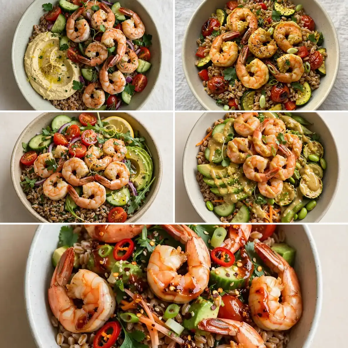 Proteinreiche Garnelen-Farro-Meal-Prep-Bowls