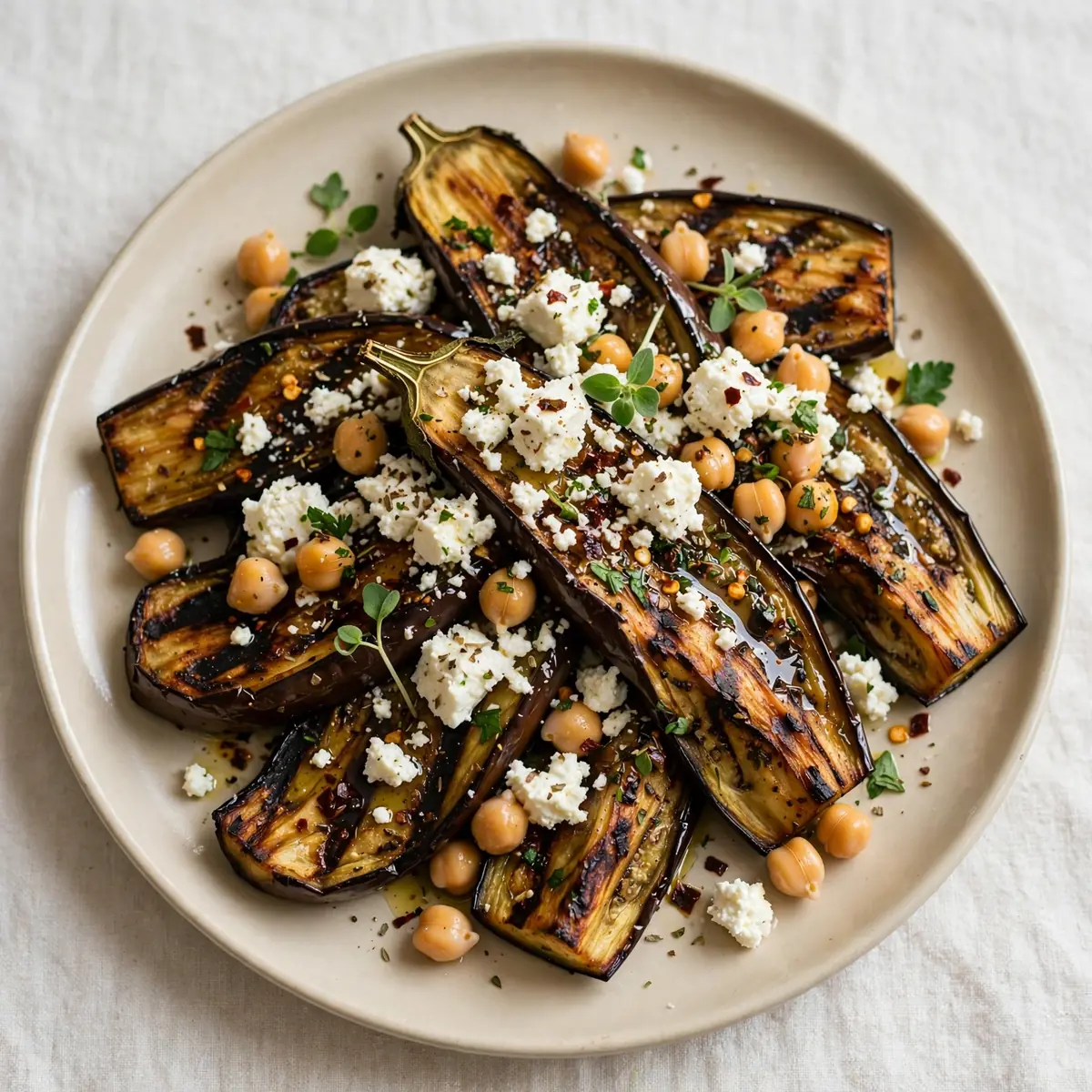 Proteinreiche gegrillte Aubergine mit Feta