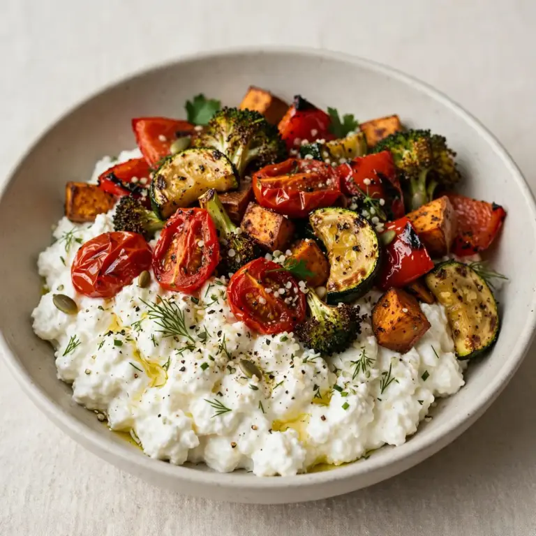 Proteinreiche Hüttenkäse-Bowl mit Röstgemüse