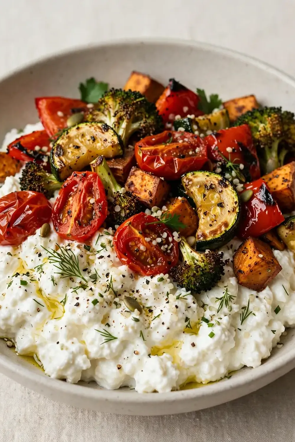 High-Protein Cottage Cheese Bowl with Roasted Veggies