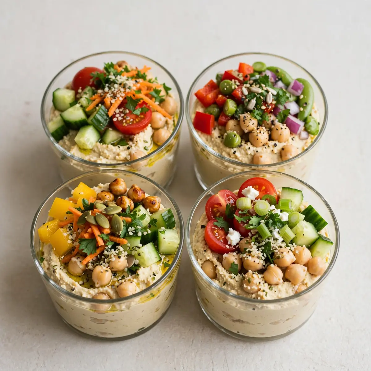 Proteinreiche Hummus-Gemüse-Becher