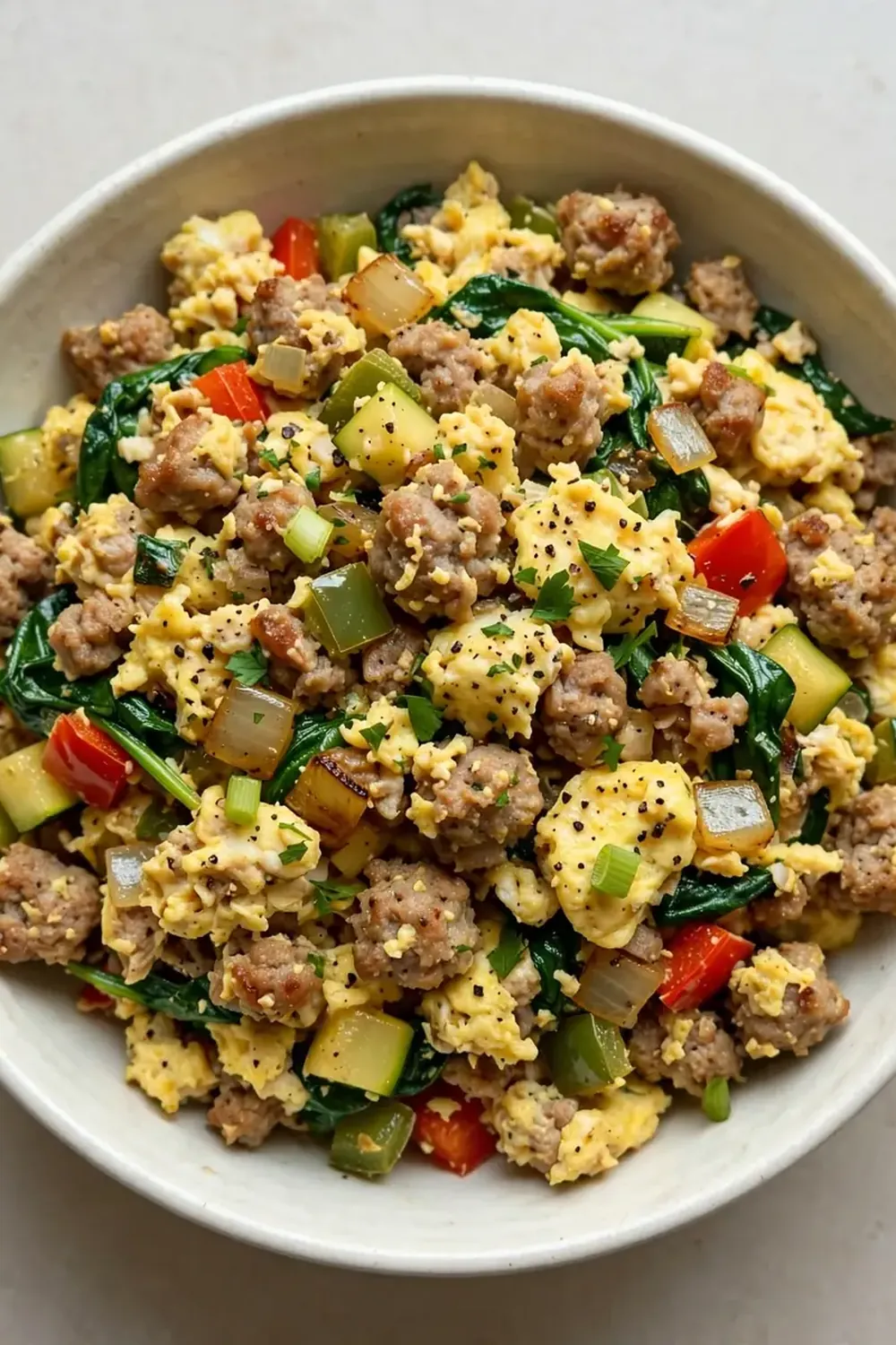 High-Protein Veggie and Turkey Sausage Scramble