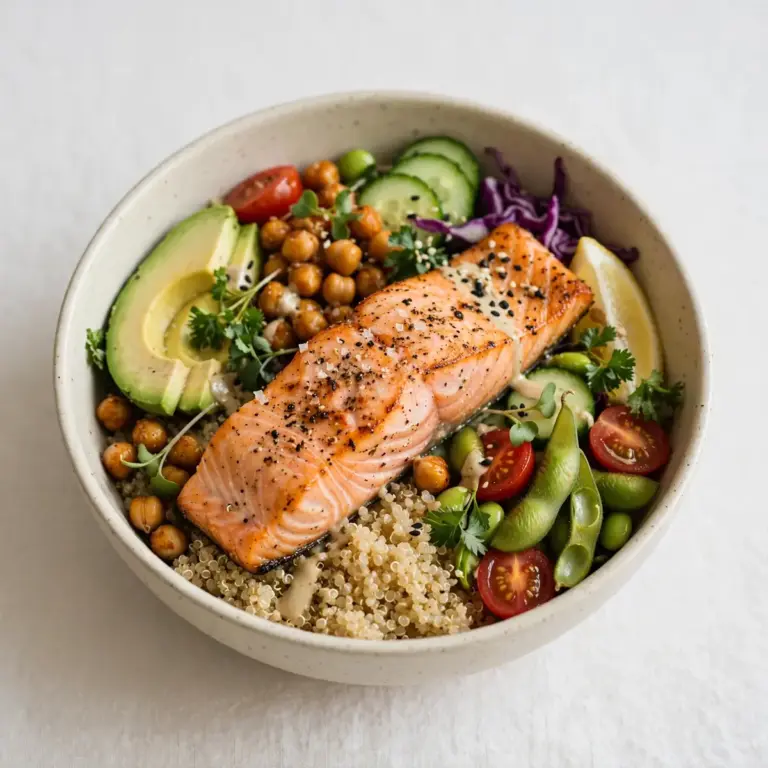 Proteinreicher Lachs-Quinoa-Power-Bowl