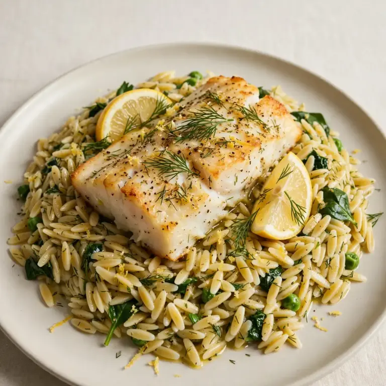 Proteinreicher Ofenkabeljau mit Zitronen-Orzo