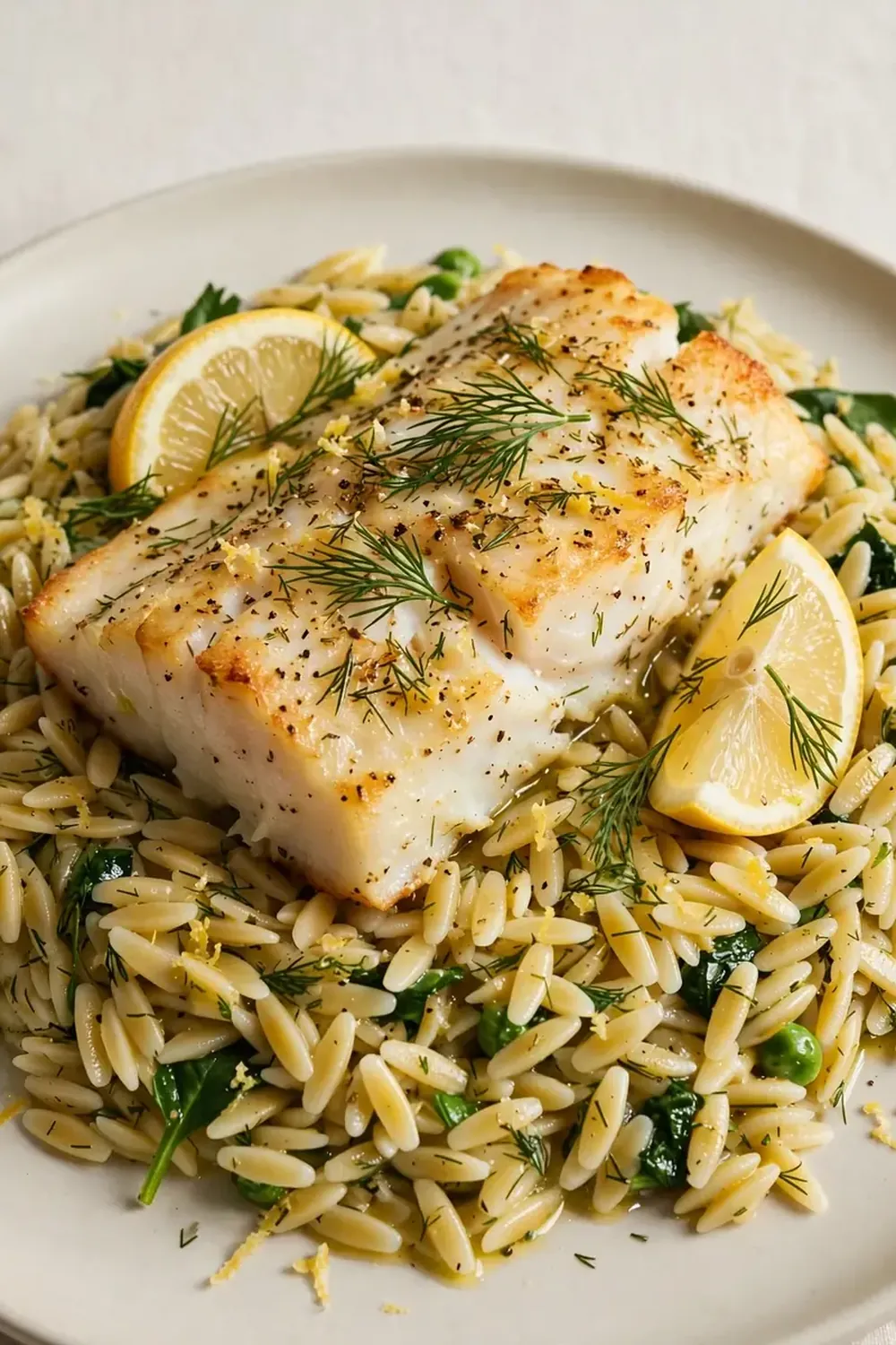 High-Protein Baked Cod with Lemon Orzo
