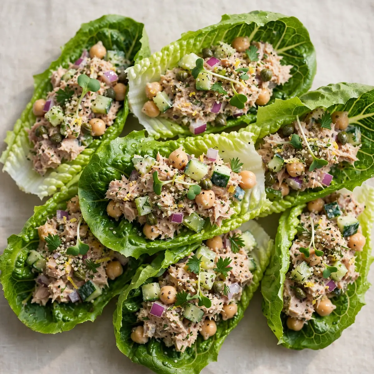 Proteinreicher Thunfischsalat in Salat-Wraps