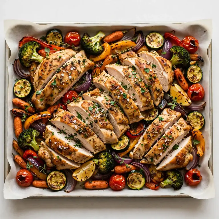 Proteinreiches Hähnchen-Gemüse-Blechpfannen-Dinner