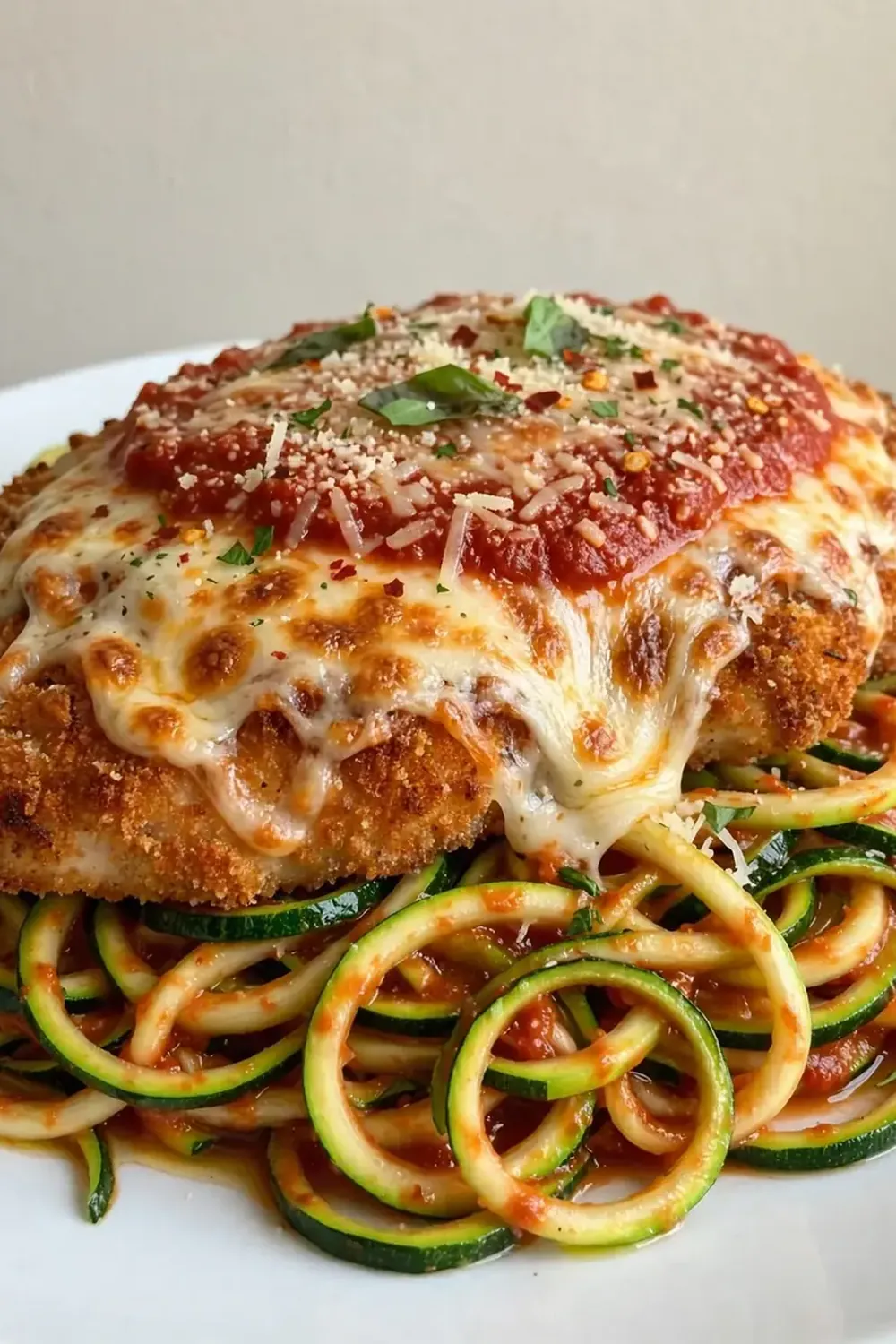 High-Protein Chicken Parmesan with Zucchini Noodles