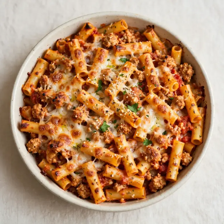 Proteinreiches Ziti aus dem Ofen mit Putenhack