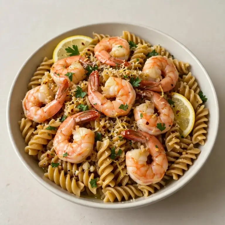 Proteinreiches Zitronen-Knoblauch-Shrimp-Pasta