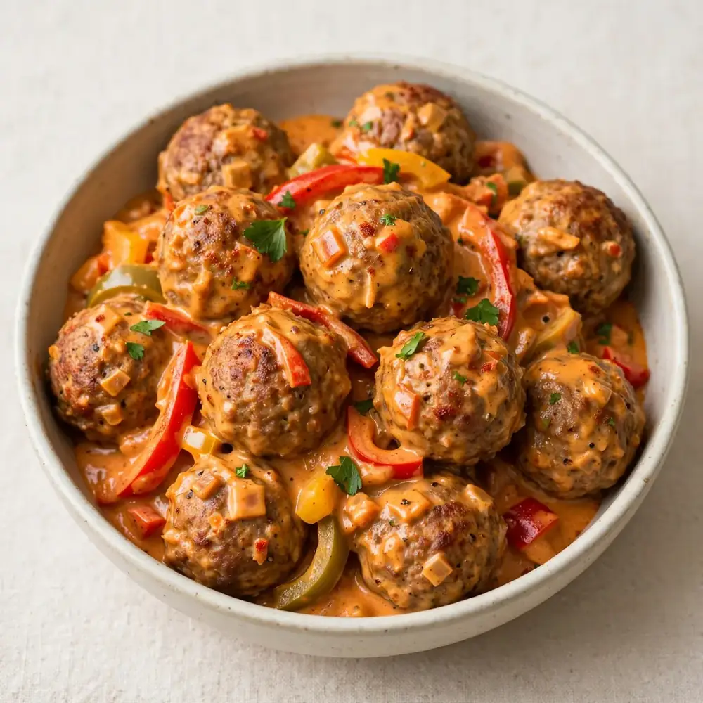 Putenhack-Pizzabällchen mit Paprika