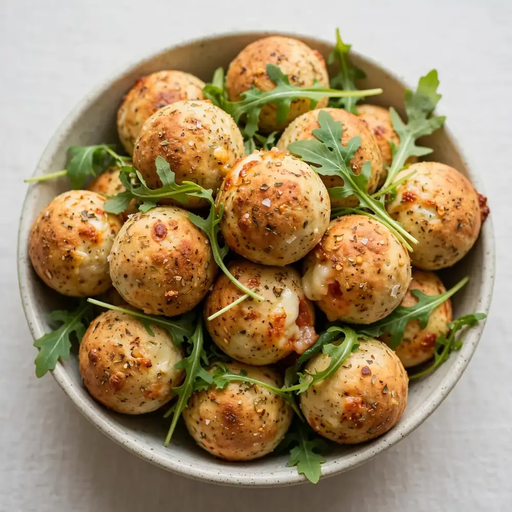 Quark-Öl-Teig-Pizzabällchen mit Rucola