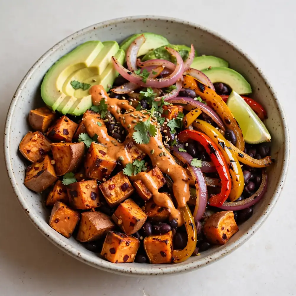 Scharfe Chipotle-Fajita Bowl mit Süßkartoffeln