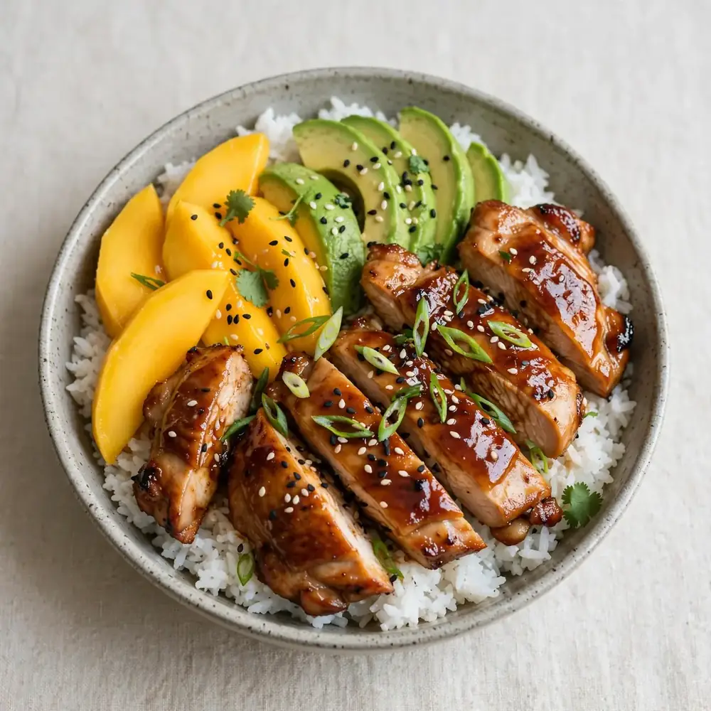 Teriyaki Hähnchen Bowl mit Mango und Avocado