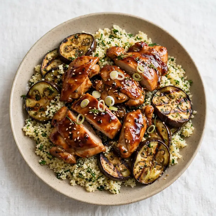 Teriyaki Hähnchen mit Couscous und gegrillter Aubergine