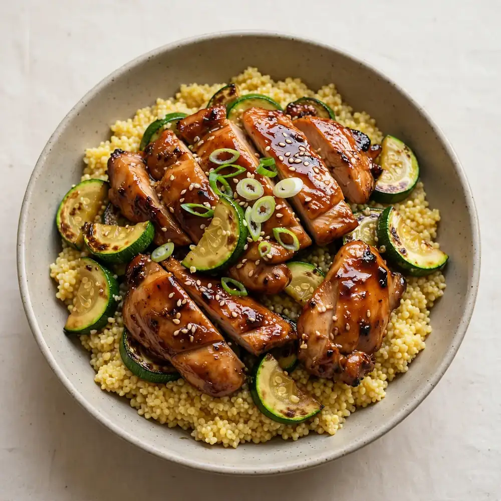 Teriyaki Hähnchen mit Hirsen und Zucchini