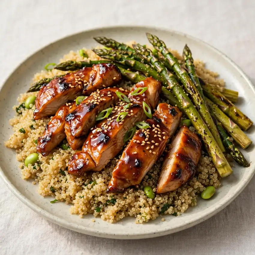Teriyaki Hähnchen mit Quinoa und geröstetem Spargel