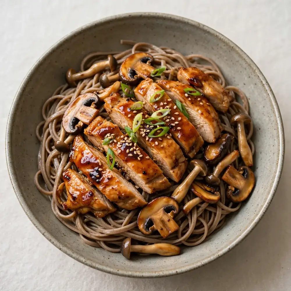 Teriyaki Hähnchen mit Soba-Nudeln und Pilzen