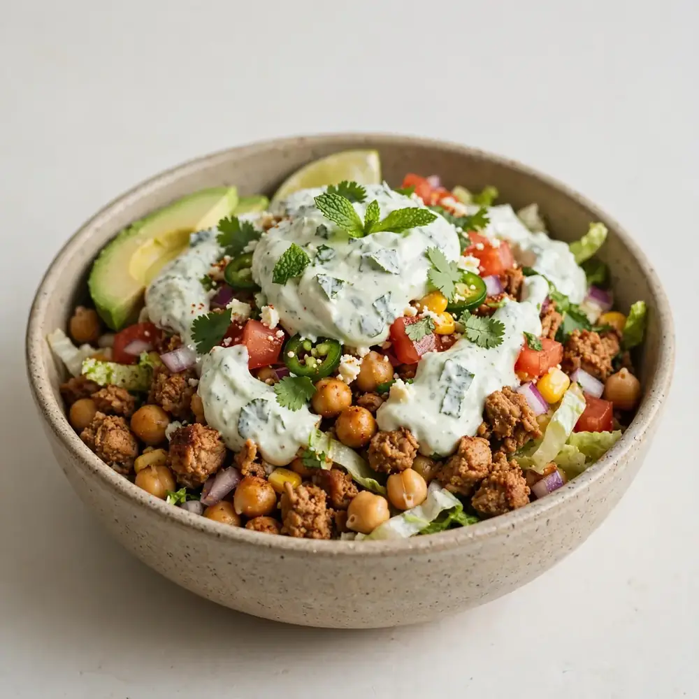 Turkey Taco Bowl mit Kichererbsen und Minz-Joghurt