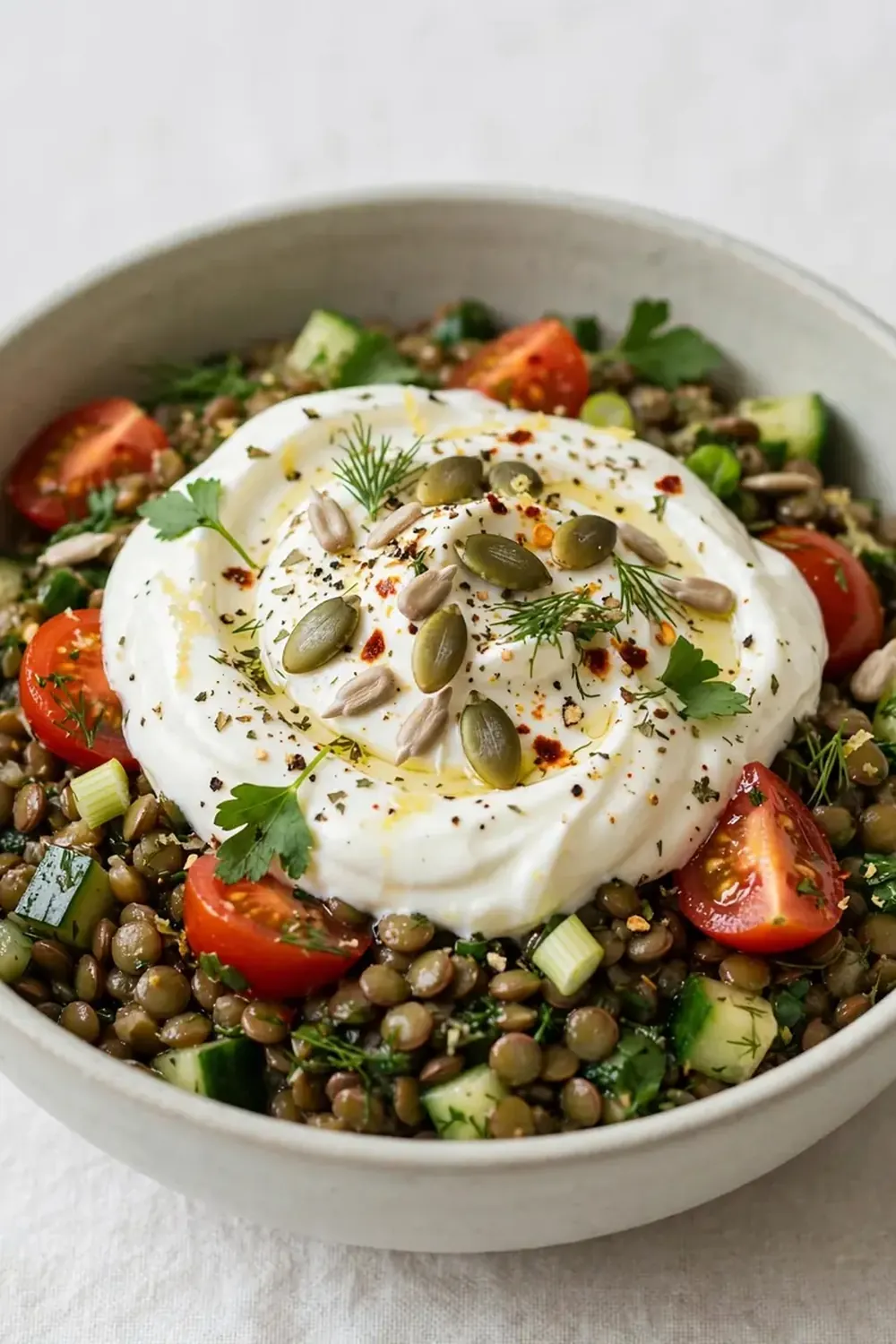 Vegetarian High-Protein Greek Yogurt Lentil Bowl