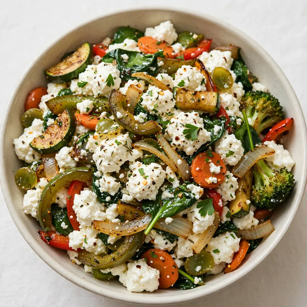 Vegetarischer High-Protein Pfannenmix mit Cottage Cheese